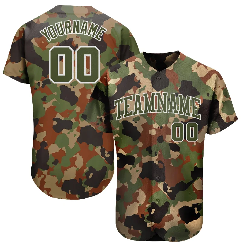 Custom Baseball Jerseys For School Uniforms-Custom Camo Olive-White Dark Classic Woodland Authentic Salute To Service Baseball Jersey