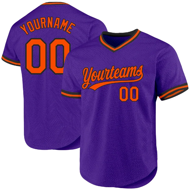 Personalized Baseball Jerseys For Large-Scale Events-Custom Purple Orange-Black Authentic Throwback Baseball Jersey