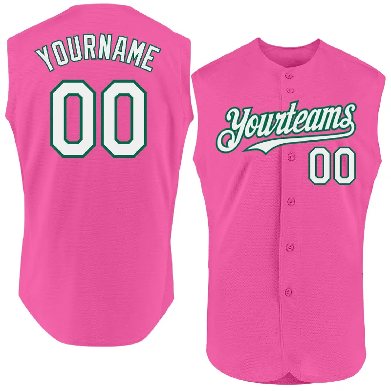 Custom Baseball Jerseys For Team Fundraisers-Custom Pink White-Kelly Green Authentic Sleeveless Baseball Jersey