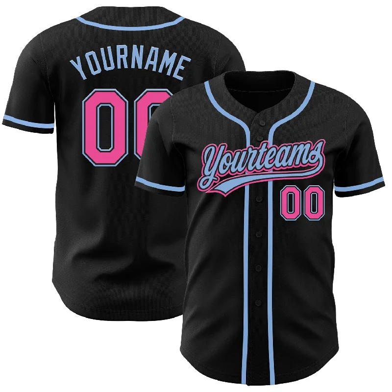 Personalized Baseball Jerseys For Large-Scale Events-Custom Black Pink-Light Blue Authentic Baseball Jersey