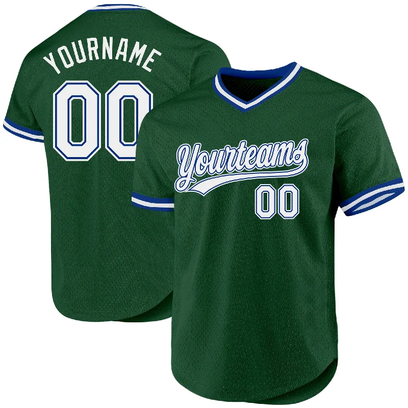 Custom Baseball Jerseys For Fan Engagement-Custom Green White-Royal Authentic Throwback Baseball Jersey