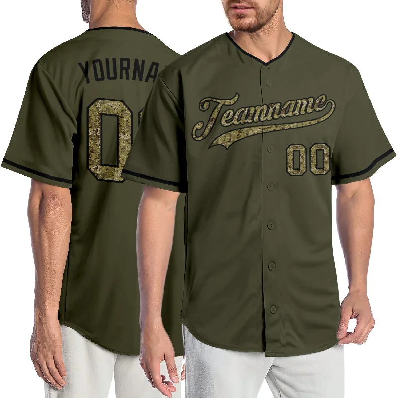 Baseball Jerseys For Team Celebrations-Custom Olive Camo-Black Authentic Salute To Service Baseball Jersey