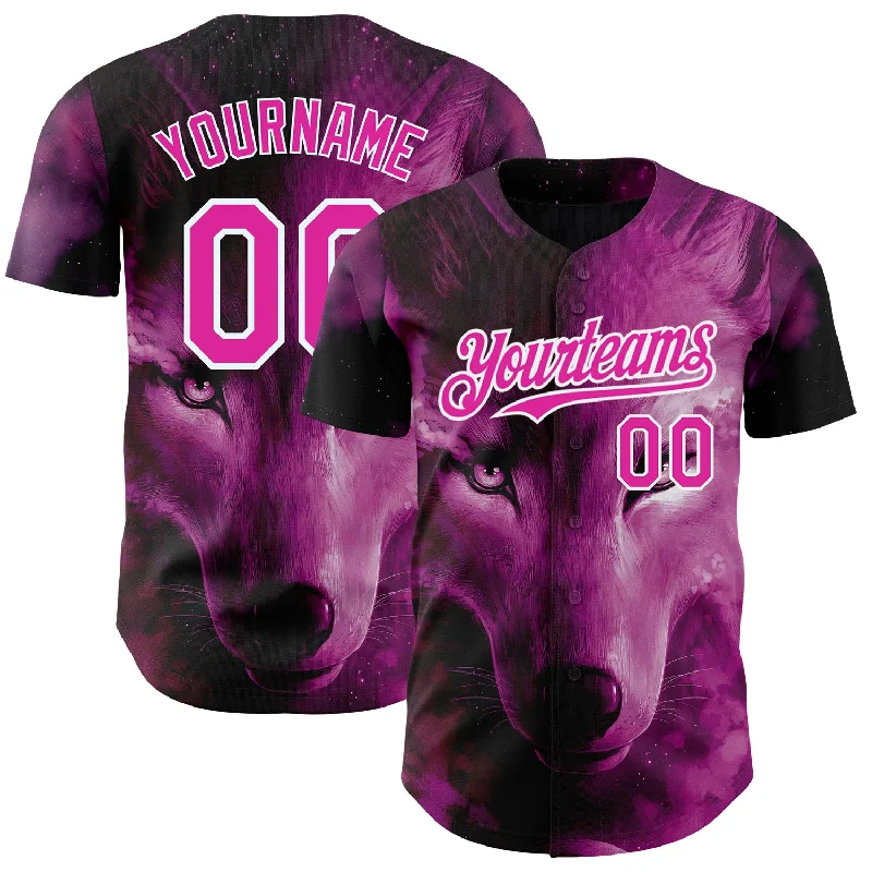 Baseball Jerseys For Professional Teams-Custom Pink White 3D Pattern Design Animal Wolf Authentic Baseball Jersey