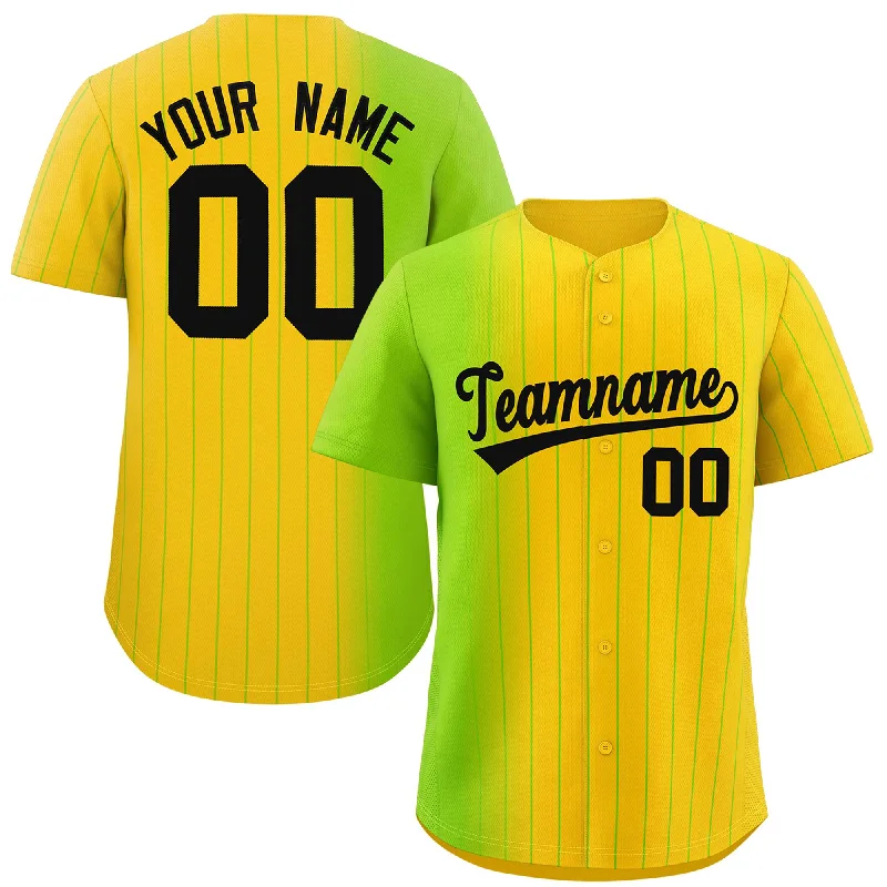 Custom Baseball Jerseys For Team Sponsorship-Custom Gold Neon Green Pinstripe Personalized Gradient Authentic Baseball Jersey