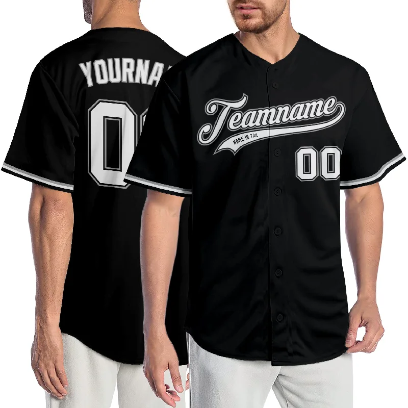 Personalized Baseball Jerseys For Custom Designs-Custom Black White-Gray Authentic Baseball Jersey