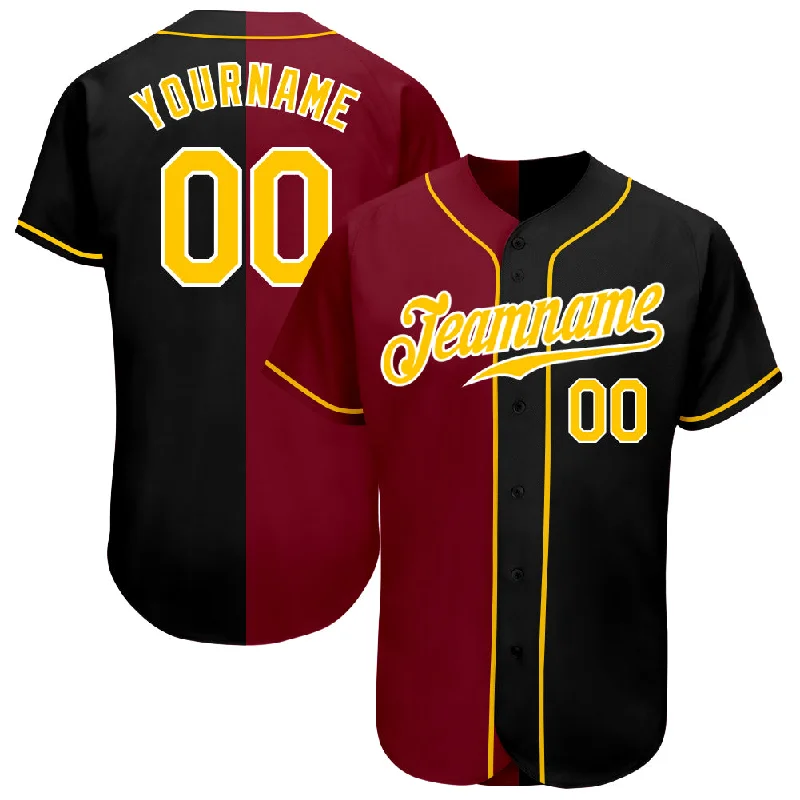 Baseball Jerseys With Custom Fonts & Numbering-Custom Black Gold-Crimson Authentic Split Fashion Baseball Jersey