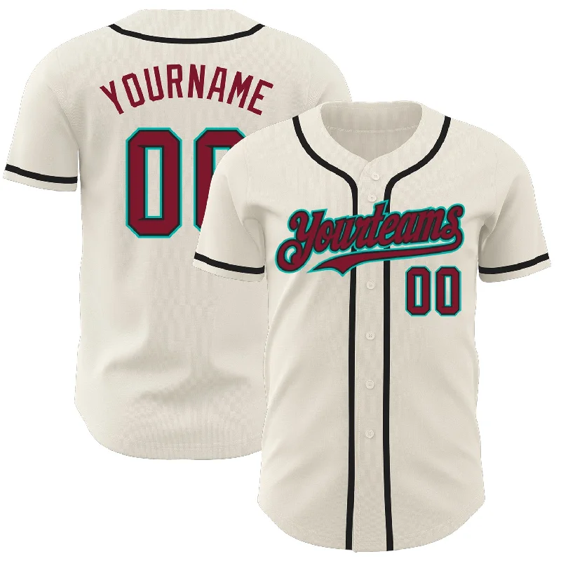 Baseball Jerseys With Custom Colors-Custom Cream Crimson Black-Aqua Authentic Baseball Jersey