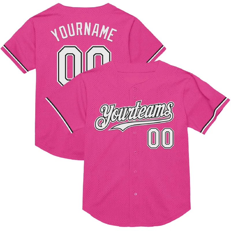 Personalized Baseball Jerseys For Fundraiser Auctions-Custom Pink White-Black Mesh Authentic Throwback Baseball Jersey