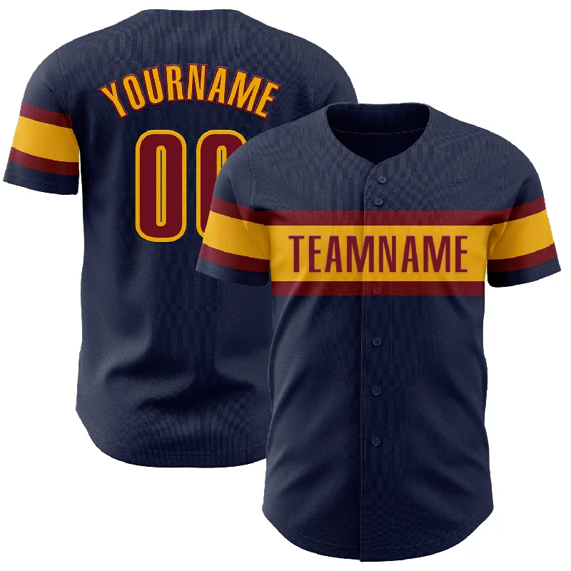 Baseball Jerseys For Local Supporter Events-Custom Navy Crimson-Gold Authentic Baseball Jersey