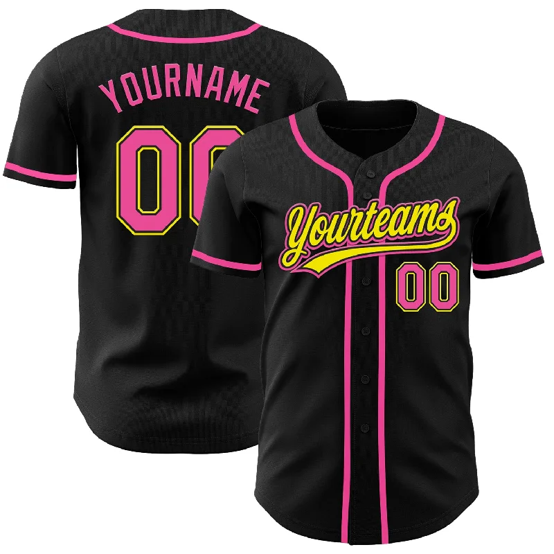 Custom Baseball Jerseys For Regional Tournaments-Custom Black Pink-Light Yellow Authentic Baseball Jersey