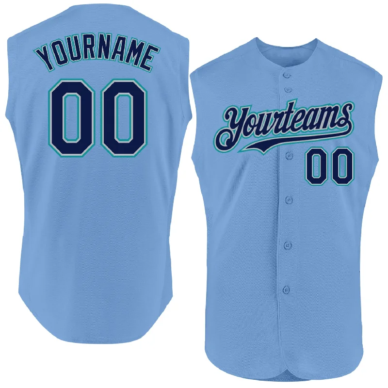 Personalized Baseball Jerseys For Special Celebrations-Custom Light Blue Navy Gray-Teal Authentic Sleeveless Baseball Jersey