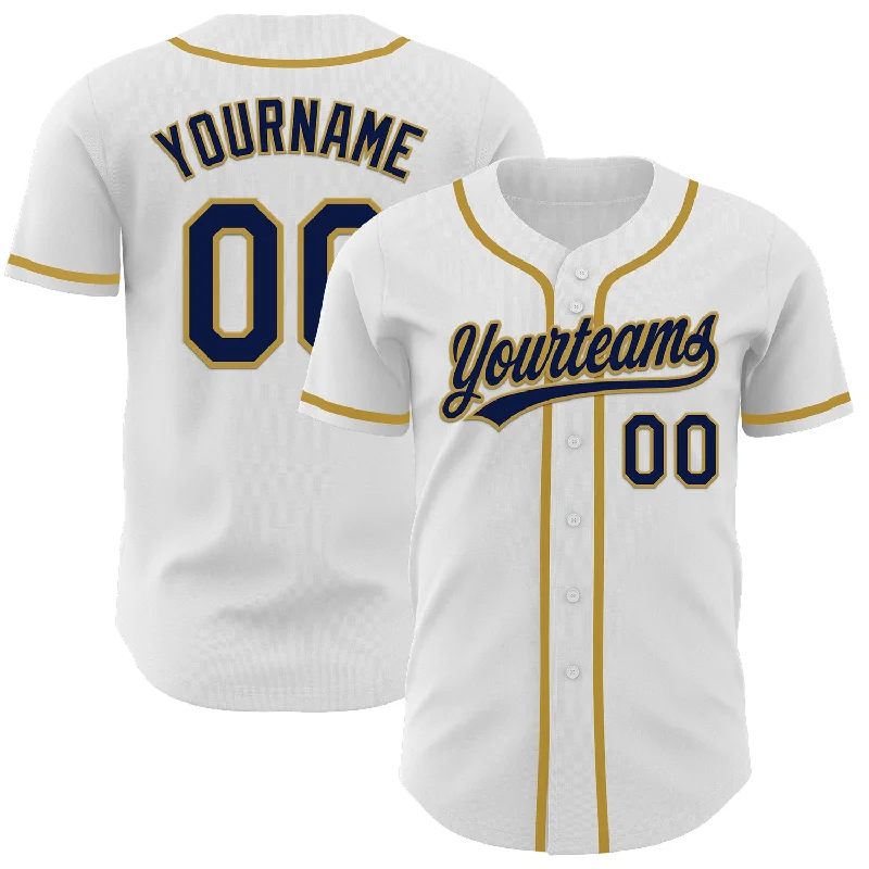 Custom Baseball Jerseys For Local Players-Custom White Navy-Old Gold Authentic Baseball Jersey