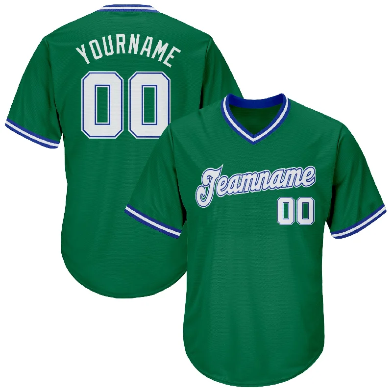 Baseball Jerseys For Local Rugby Clubs-Custom Kelly Green White-Royal Authentic Throwback Rib-Knit Baseball Jersey Shirt