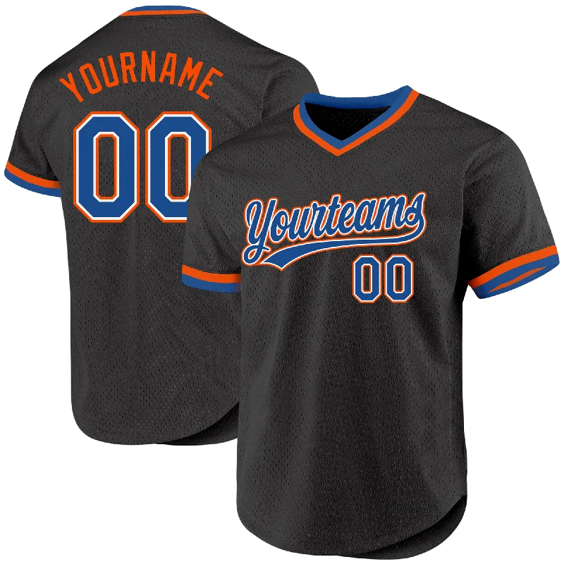 Baseball Jerseys For Local Supporter Events-Custom Black Blue-Orange Authentic Throwback Baseball Jersey