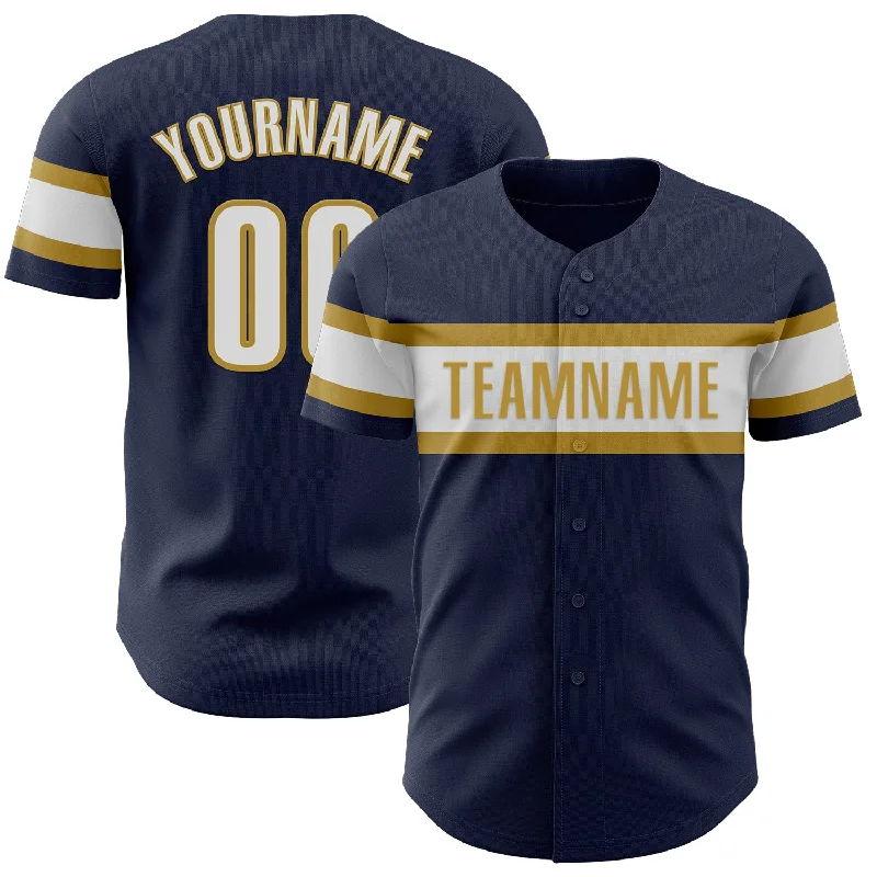 Personalized Baseball Jerseys For Large-Scale Events-Custom Navy White-Old Gold Authentic Baseball Jersey