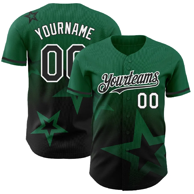 Baseball Jerseys With Custom Fabric-Custom Kelly Green Black-White 3D Pattern Design Gradient Style Twinkle Star Authentic Baseball Jersey