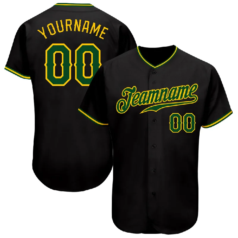 Custom Baseball Jerseys For Team Sponsorship-Custom Black Green-Gold Authentic Baseball Jersey