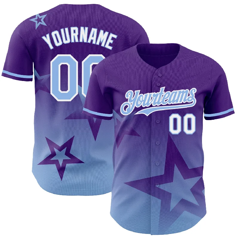 Custom Baseball Jerseys For Team Fundraisers-Custom Purple Light Blue-White 3D Pattern Design Gradient Style Twinkle Star Authentic Baseball Jersey