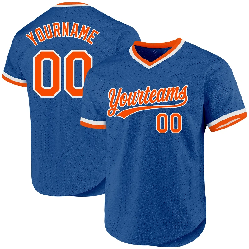 Baseball Jerseys For Fun & Leisure Activities-Custom Blue Orange-White Authentic Throwback Baseball Jersey