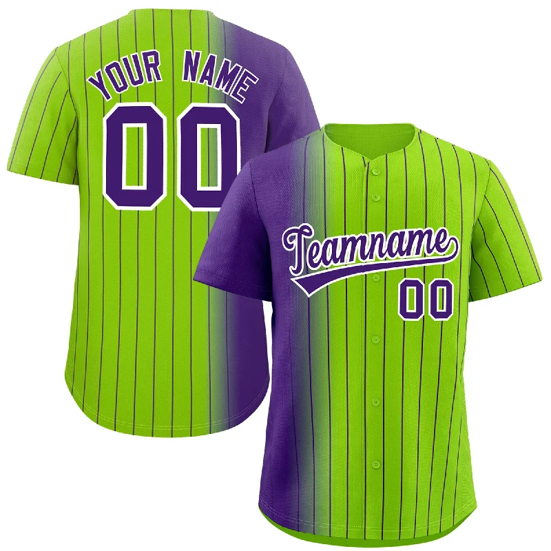 Custom Baseball Jerseys For VIP Events-Custom Neon Green Purple Pinstripe Personalized Gradient Authentic Baseball Jersey