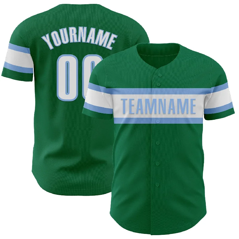 Personalized Baseball Jerseys For School Spirit-Custom Kelly Green White-Light Blue Authentic Baseball Jersey