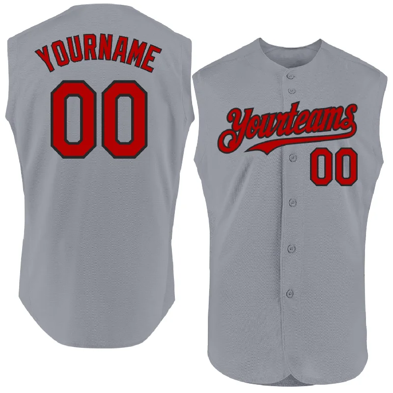 Personalized Baseball Jerseys For Family Teams-Custom Gray Red-Black Authentic Sleeveless Baseball Jersey