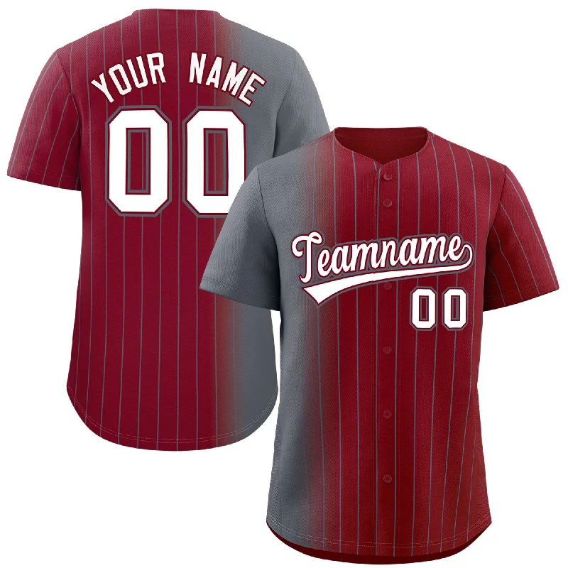 Baseball Jerseys With Player Names & Numbers-Custom Crimson Dark Gray Pinstripe Personalized Gradient Authentic Baseball Jersey