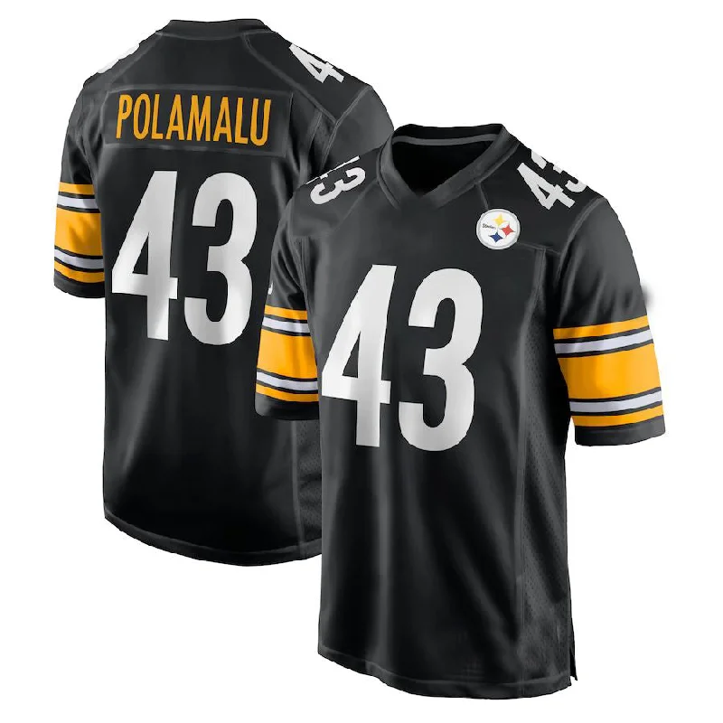 Rugby Jerseys For Official Team Apparel-P.Steelers #43 Troy Polamalu  Black Retired Player Game Jersey Stitched American Football Jerseys