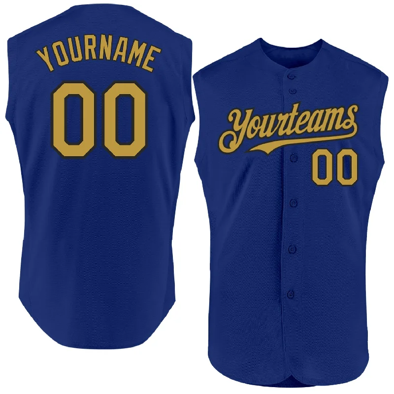 Custom Baseball Jerseys For Fan Engagement-Custom Royal Old Gold-Black Authentic Sleeveless Baseball Jersey