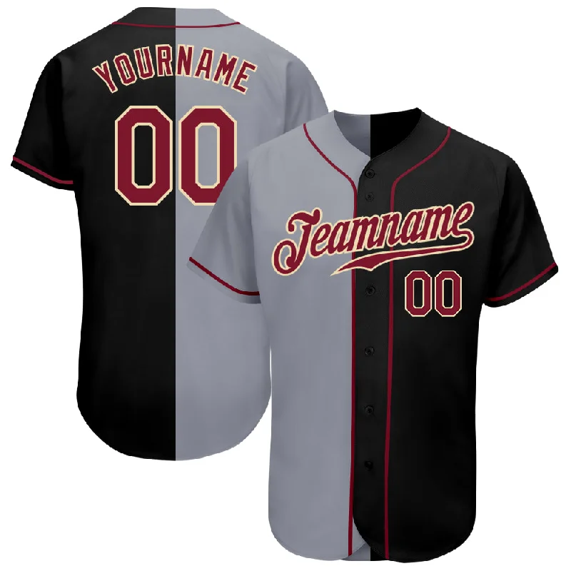 Personalized Baseball Jerseys For Charity-Custom Black Crimson-Gray Authentic Split Fashion Baseball Jersey