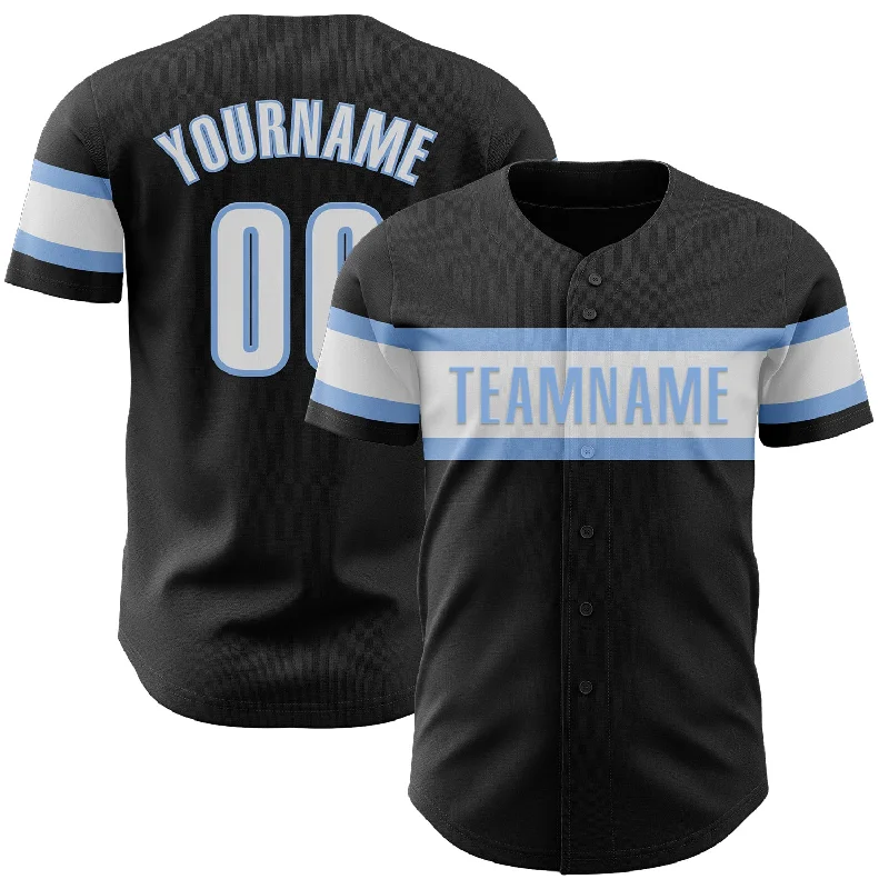 Custom Baseball Jerseys With Team Logos-Custom Black White-Light Blue Authentic Baseball Jersey