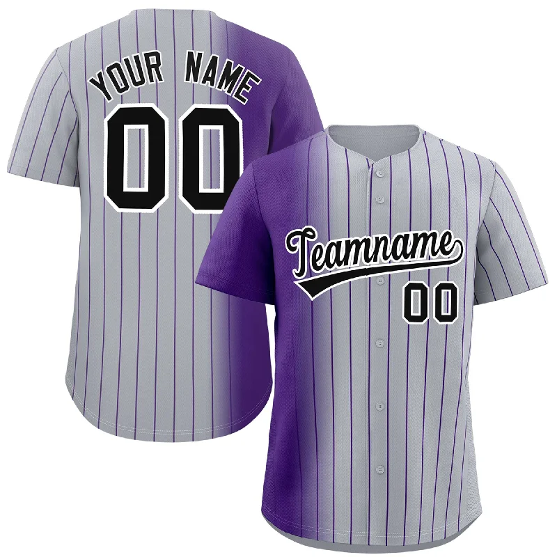 Baseball Jerseys With Custom Logos & Text-Custom Gray Purple Pinstripe Personalized Gradient Authentic Baseball Jersey