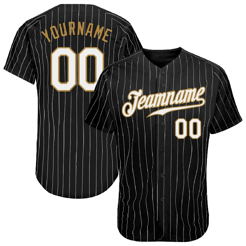 Custom Baseball Jerseys For International Tournaments-Custom Black White Pinstripe White-Old Gold Authentic Baseball Jersey