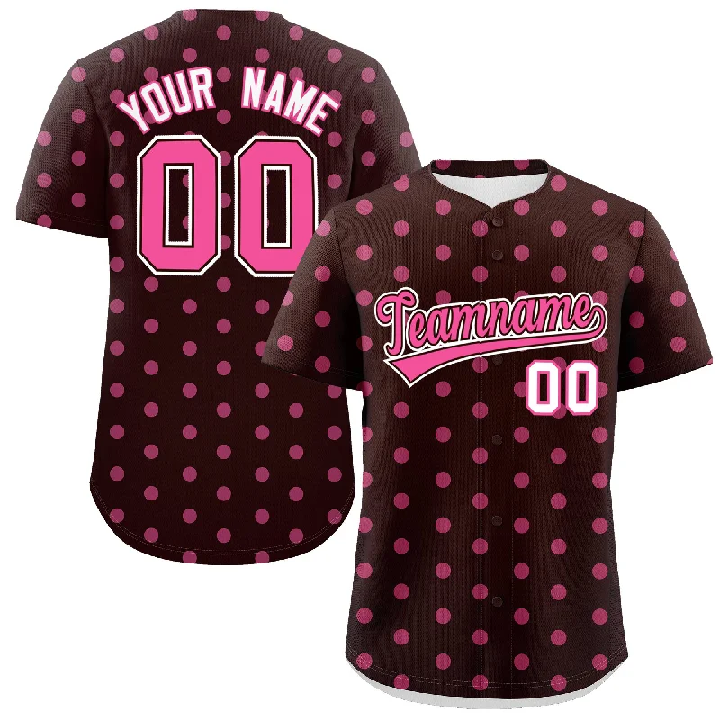 Personalized Baseball Jerseys For School Spirit-Custom Brown Pink Personalized Polka Dot Graffiti Pattern Authentic Baseball Jersey