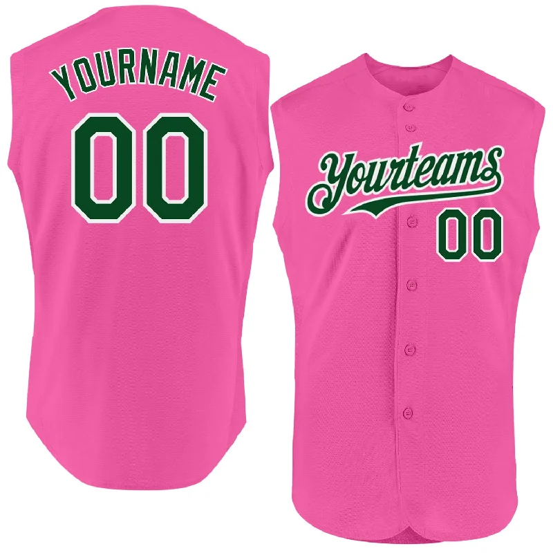 Personalized Baseball Jerseys For Local Supporters-Custom Pink Green-White Authentic Sleeveless Baseball Jersey