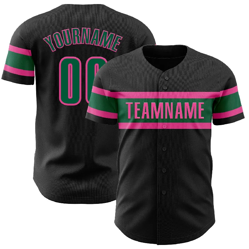 Baseball Jerseys For Special Event Promotions-Custom Black Kelly Green-Pink Authentic Baseball Jersey