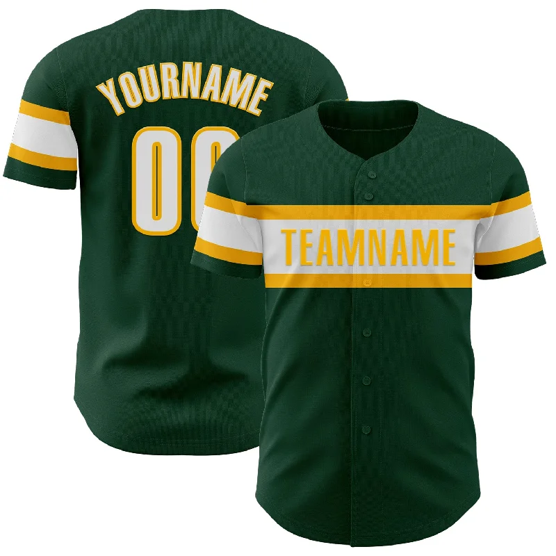 Personalized Baseball Jerseys For Tournament Winners-Custom Green White-Gold Authentic Baseball Jersey