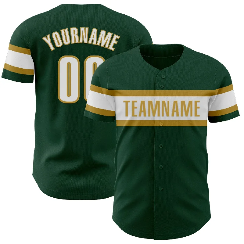 Personalized Baseball Jerseys For Charity-Custom Green White-Old Gold Authentic Baseball Jersey