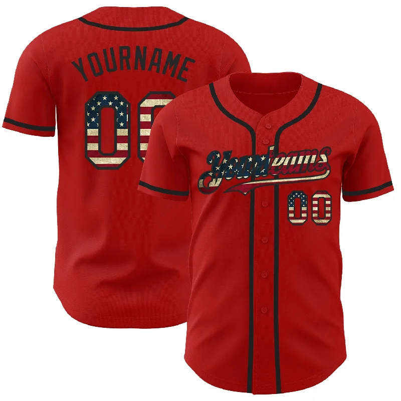 Custom Baseball Jerseys For Social Gatherings-Custom Red Vintage USA Flag-Black Authentic Baseball Jersey