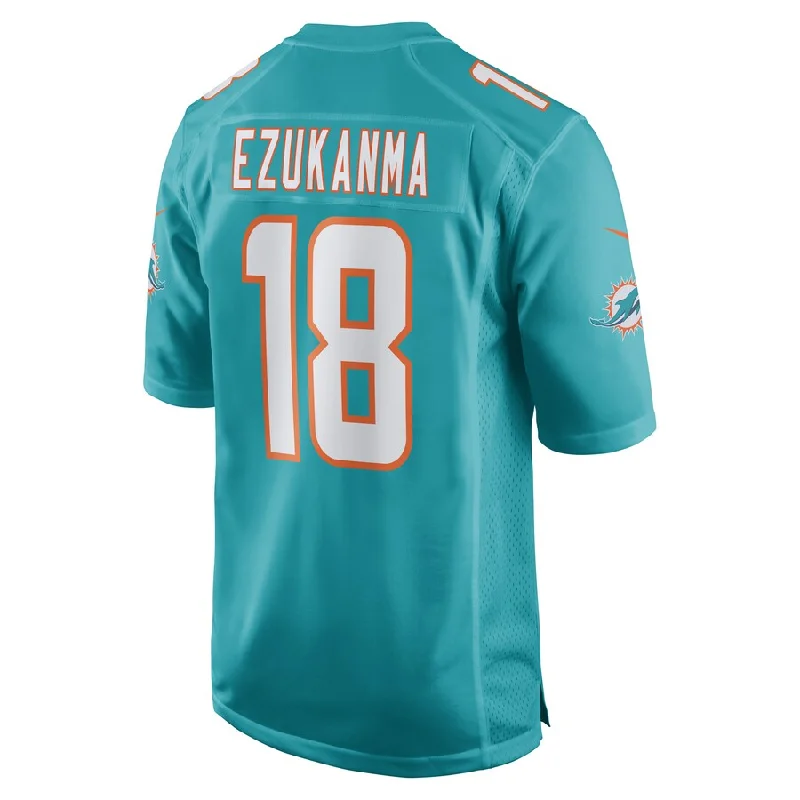 Personalized Rugby Jerseys For Supporters-M.Dolphins #18 Erik Ezukanma Aqua Game Player Jersey Stitched American Football Jerseys