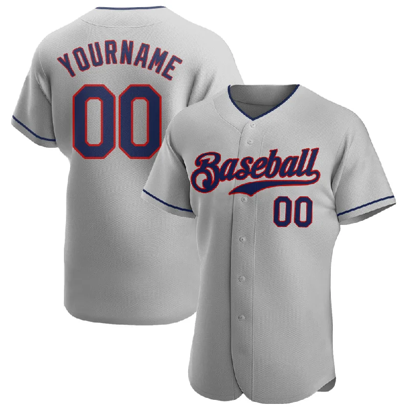 Baseball Jerseys For Promotional Campaigns-Custom Gray Navy-Red Authentic Baseball Jersey