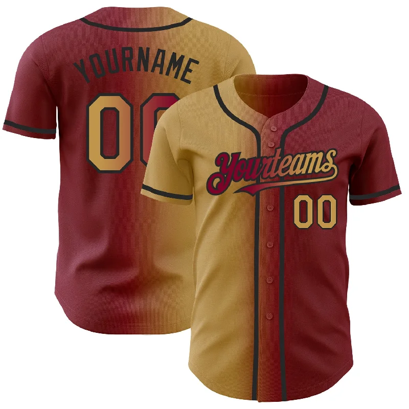 Custom Baseball Jerseys For Major Events-Custom Maroon Old Gold-Black Authentic Gradient Fashion Baseball Jersey