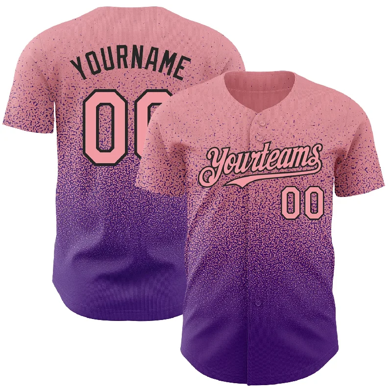 Custom Baseball Jerseys For Holiday Promotions-Custom Medium Pink Purple-Black Authentic Fade Fashion Baseball Jersey