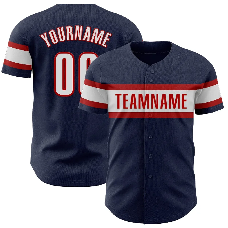 Personalized Baseball Jerseys For Charity Auctions-Custom Navy White-Red Authentic Baseball Jersey