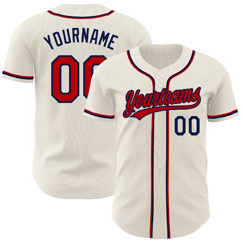 Custom Baseball Jerseys For Sports Camps-Custom Cream Red-Navy Authentic Baseball Jersey