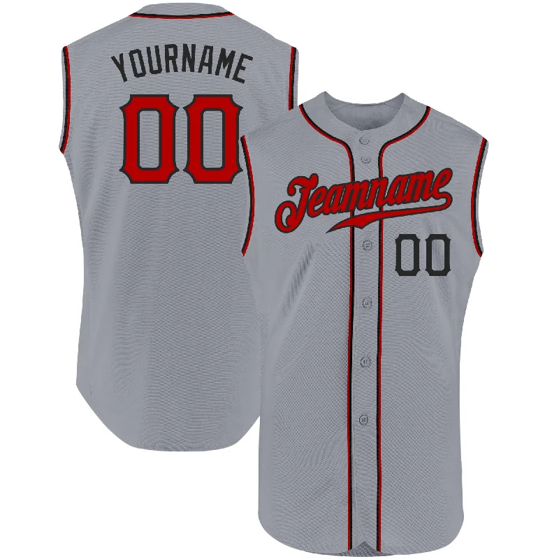 Baseball Jerseys For Local Leagues-Custom Gray Red-Black Authentic Sleeveless Baseball Jersey