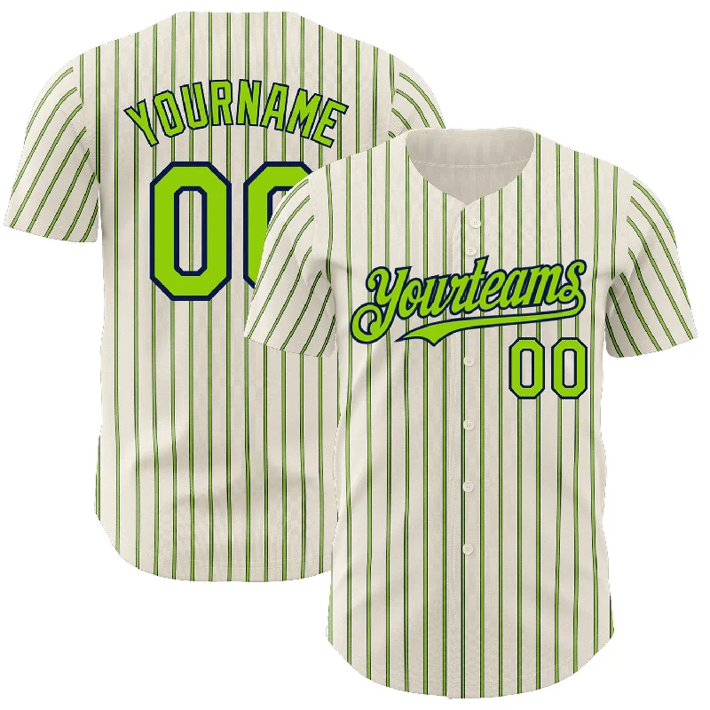 Personalized Baseball Jerseys For Special Guests-Custom Cream (Navy Neon Green Pinstripe) Neon Green-Navy Authentic Baseball Jersey