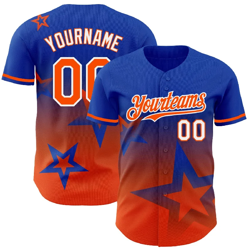 Baseball Jerseys For Corporate Sports Events-Custom Thunder Blue Orange-White 3D Pattern Design Gradient Style Twinkle Star Authentic Baseball Jersey