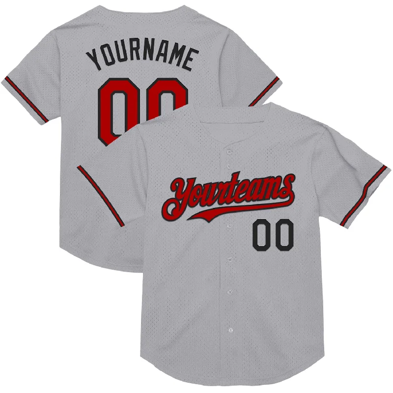 Baseball Jerseys For Youth Teams & Leagues-Custom Gray Red-Black Mesh Authentic Throwback Baseball Jersey