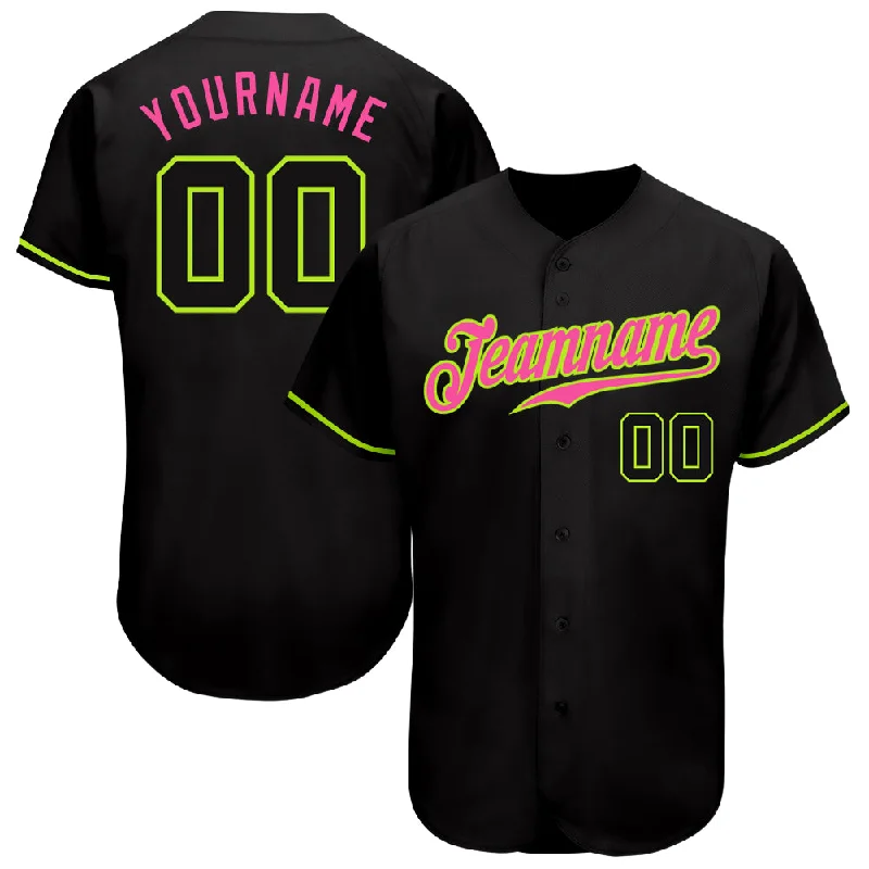 Personalized Baseball Jerseys For Off-Field Wear-Custom Black Black Neon Green-Pink Authentic Baseball Jersey